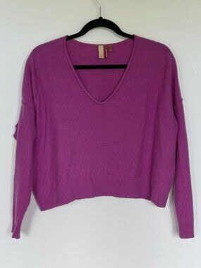Pilcro Anthropologie 100% Cashmere V-Neck Sweater | Magenta Pink | Size S